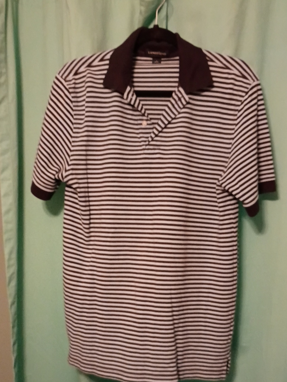 Lands' End Black and White Striped Polo